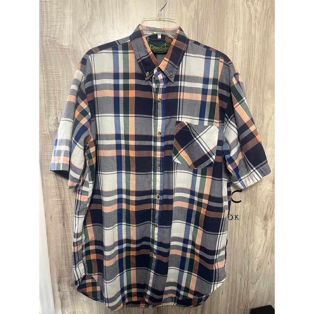 Crossbow Men's Shirt Short Sleeve Casual Size Large green blue peach